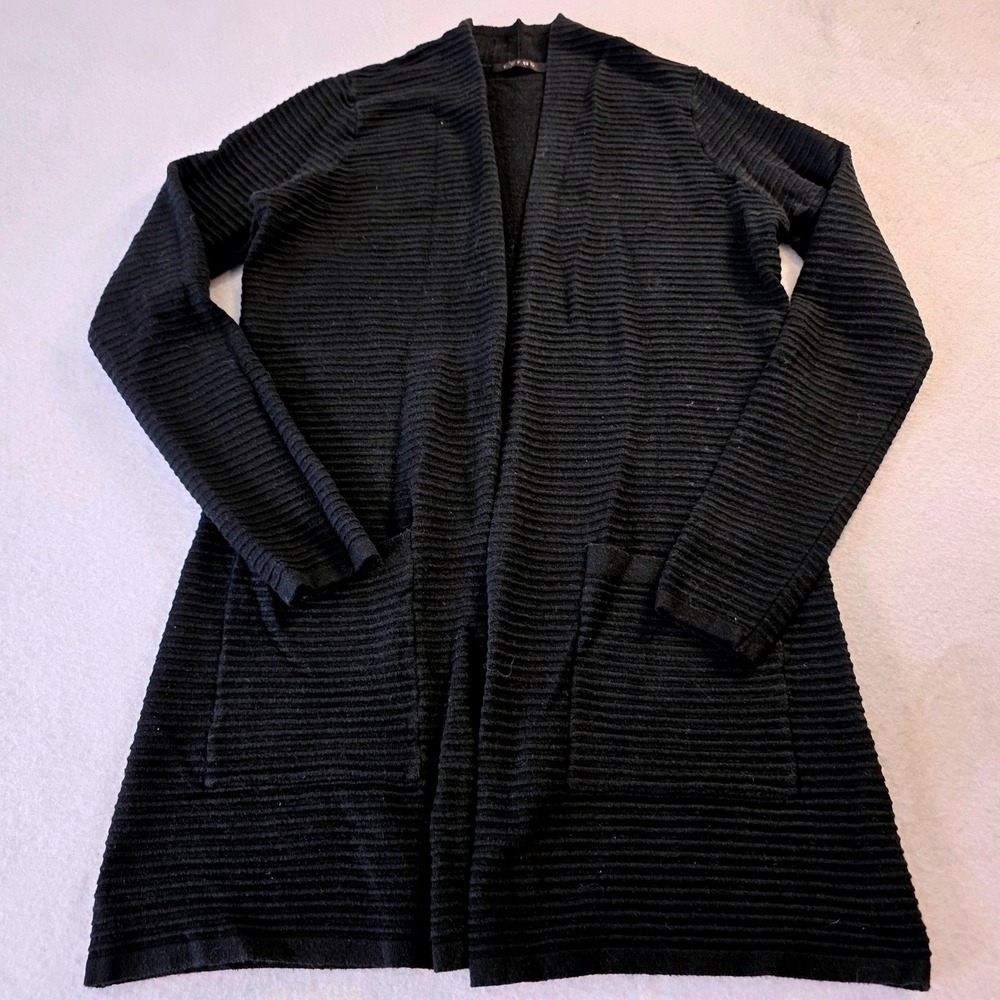 Cyrus Womens Black Ribbed Open Front Longline Cardigan Sweater Size S C232119E